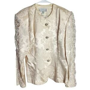 Vintage Scott McClintock Womens Damask Blazer Jacket 14 Blush Pink Cottagecore